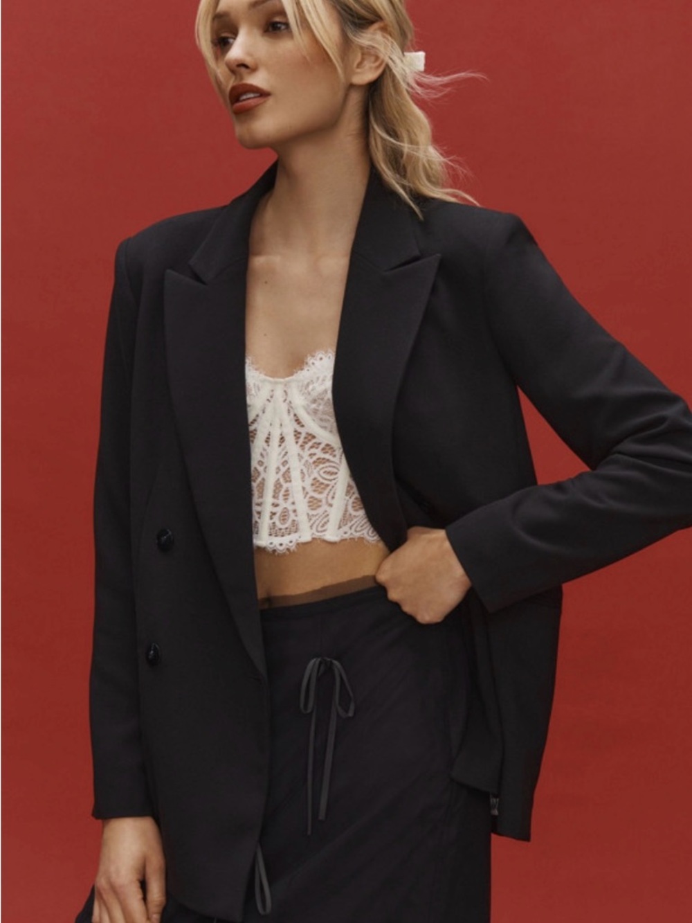 Maeve Black Double-Breasted Blazer